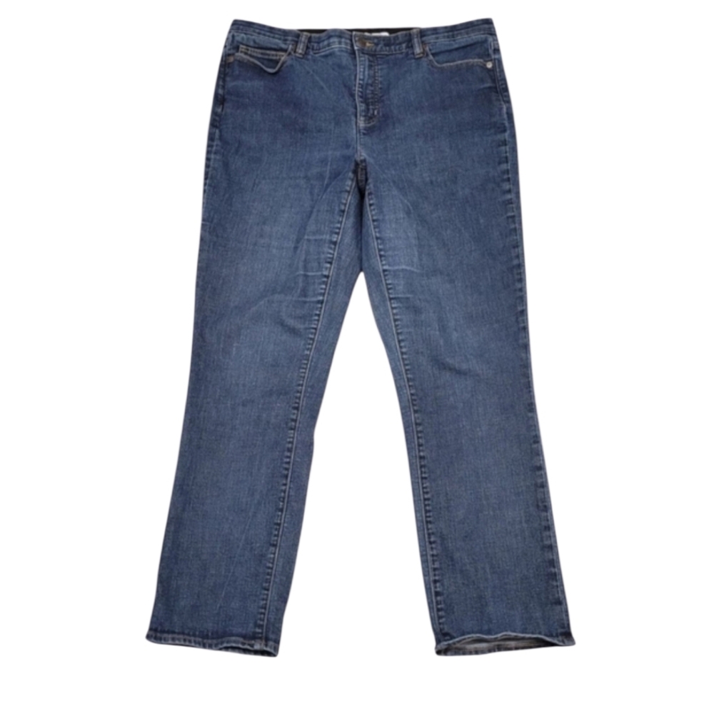 Lands End High Rise Straight Leg Jeans Women's Size 16 Blue Classic Denim Flaws